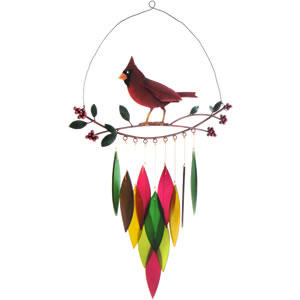Gift Essentials Glass Cardinal on Branch Wind Chime
